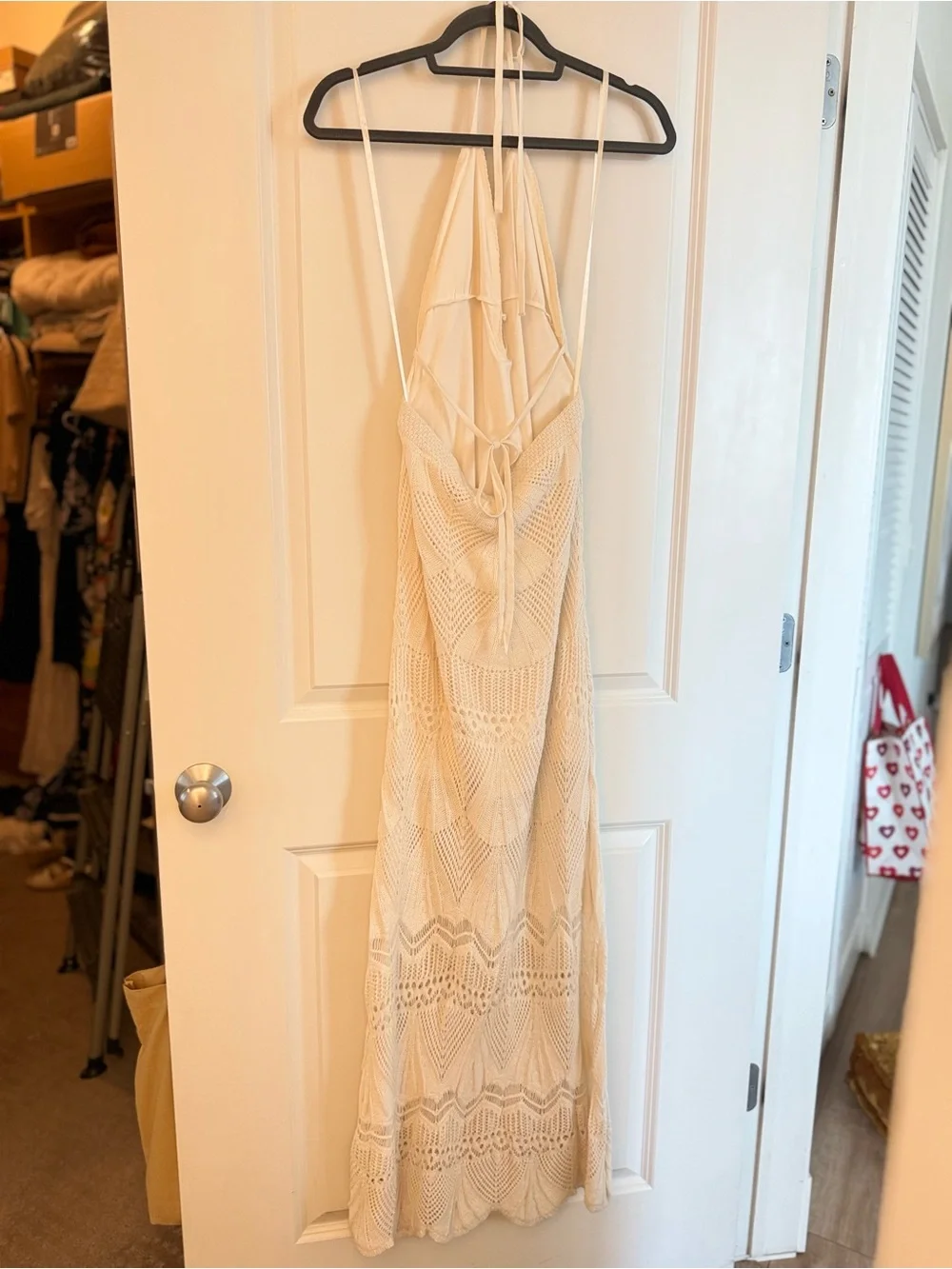 Abercrombie & Fitch Cream Crochet Halter Maxi Dress